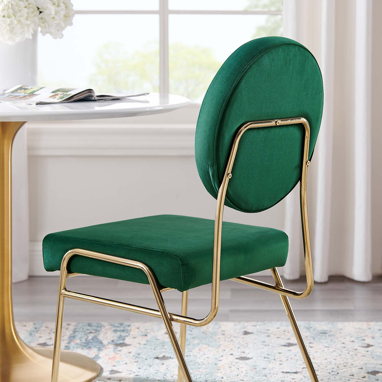 Cressa Luxe Velvet Side Chairs Set of 2, Gold & Green