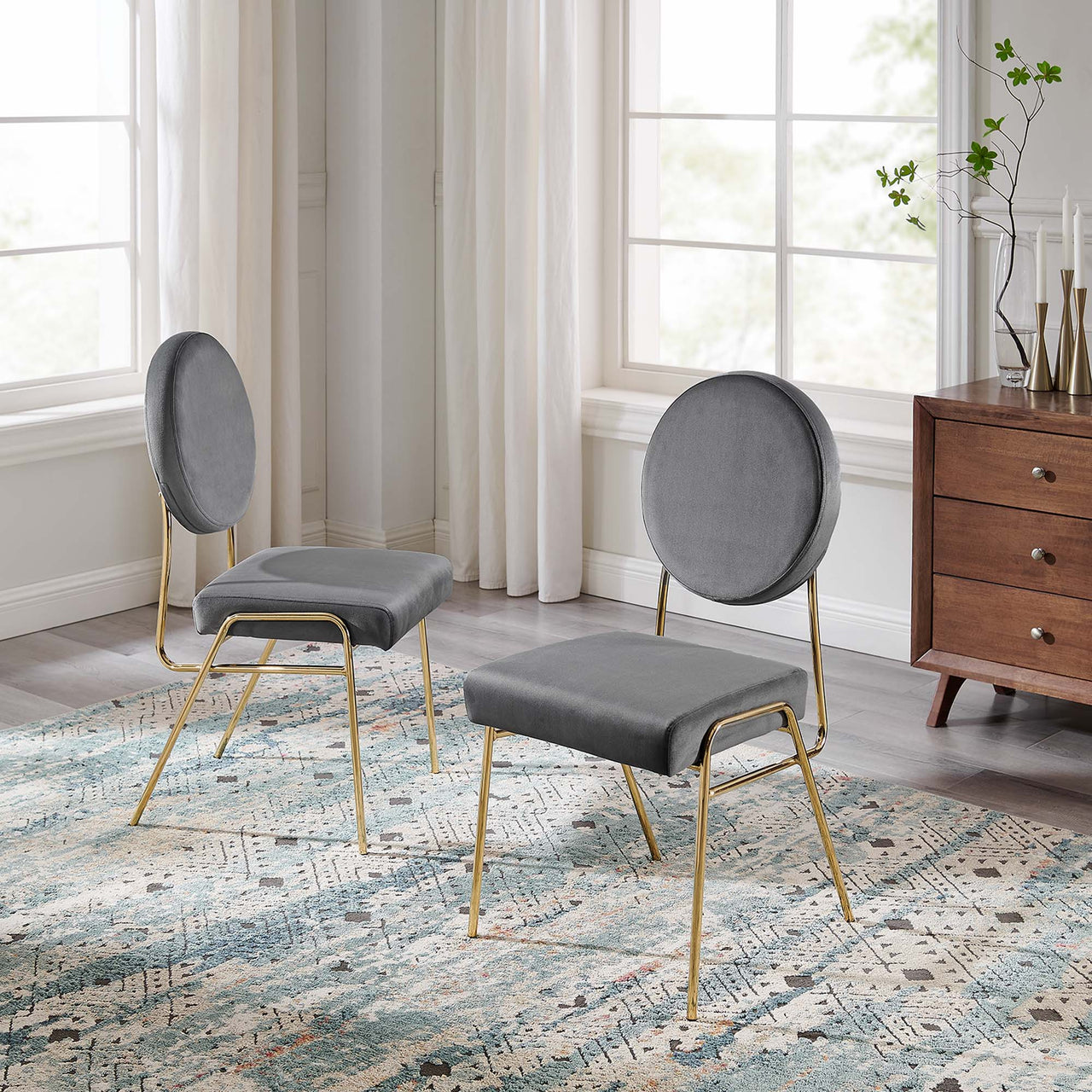 Cressa Luxe Velvet Side Chairs Set of 2, Gold & Gray