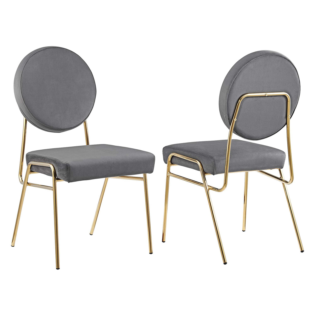 Cressa Luxe Velvet Side Chairs Set of 2, Gold & Gray