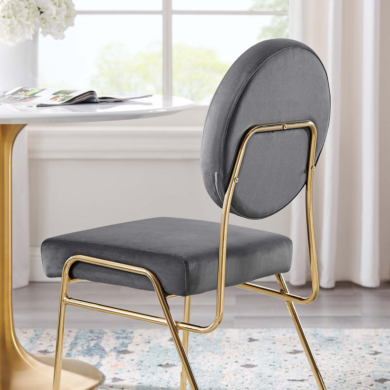Cressa Luxe Velvet Side Chairs Set of 2, Gold & Gray