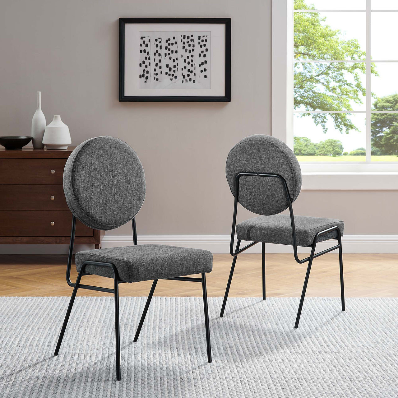 Cressa Luxe Fabric Side Chairs Set of 2, Black & Charcoal
