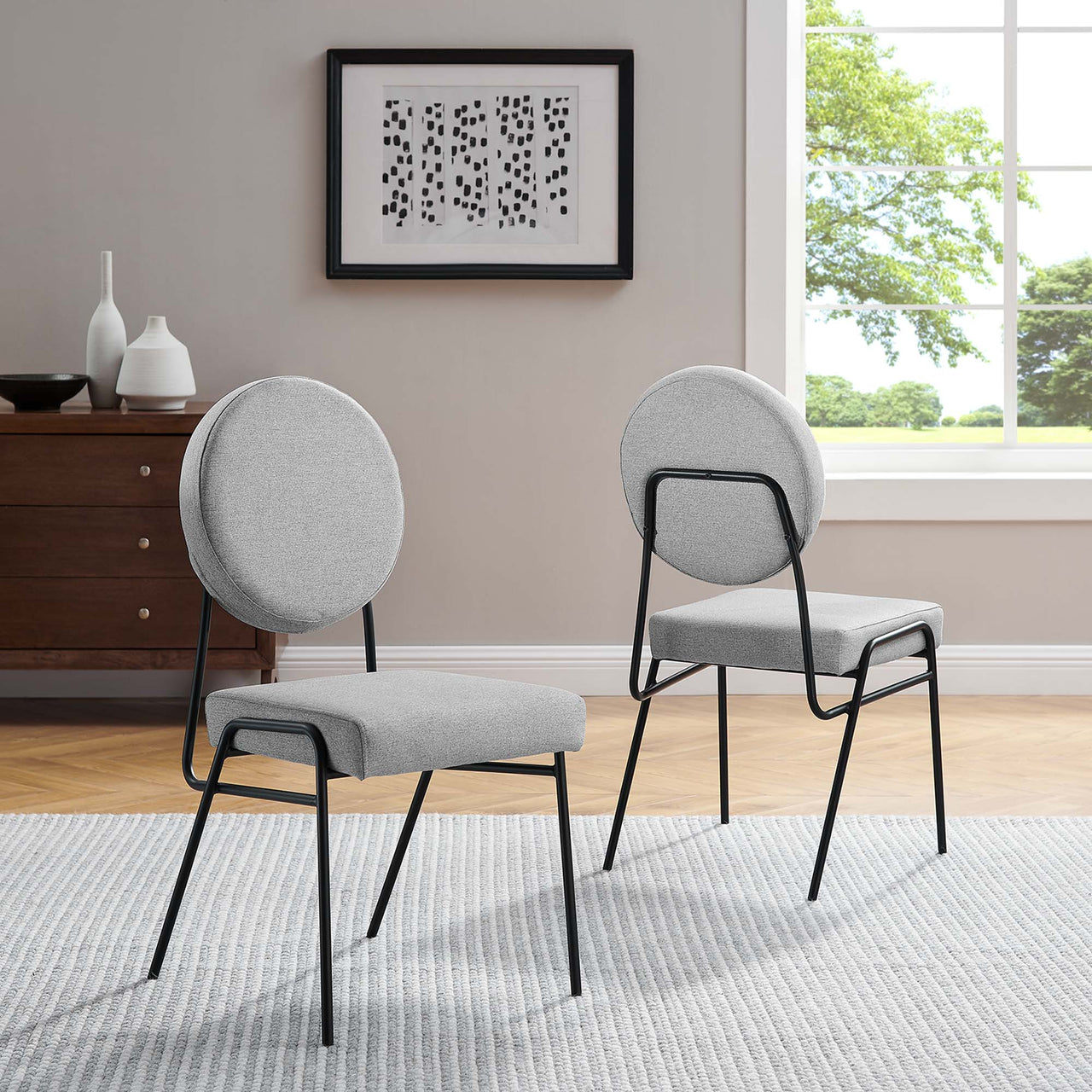 Cressa Luxe Fabric Side Chairs Set of 2, Black & Light Gray