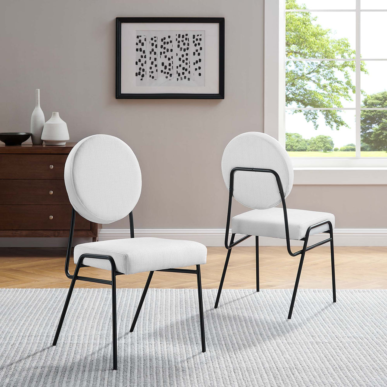 Cressa Luxe Fabric Side Chairs Set of 2, Black & White