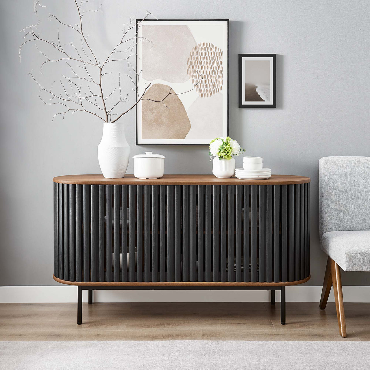 Strathen Oval Sideboard | TV Stand, Walnut & Black