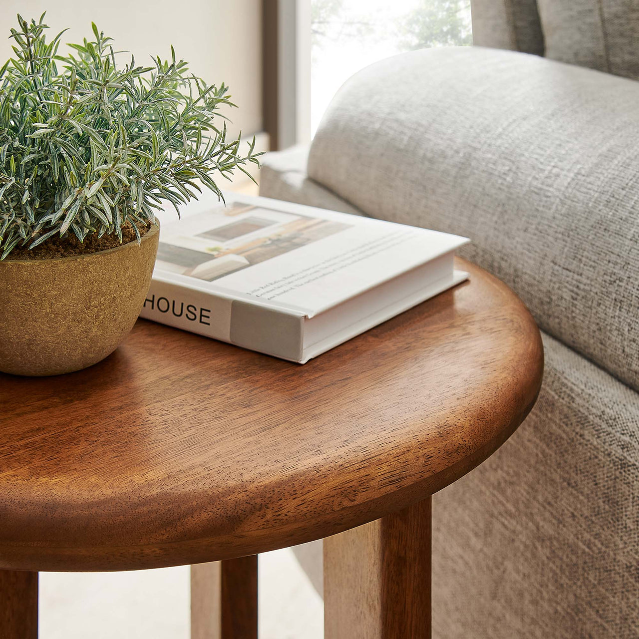 Opposition Round Side Table, Walnut