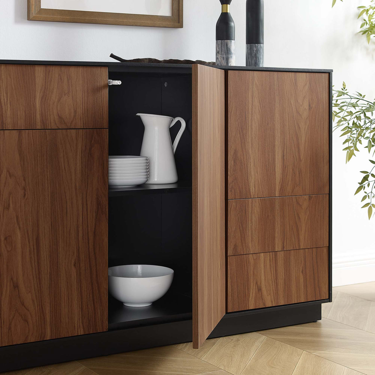 Cascade Sideboard, Black & Walnut
