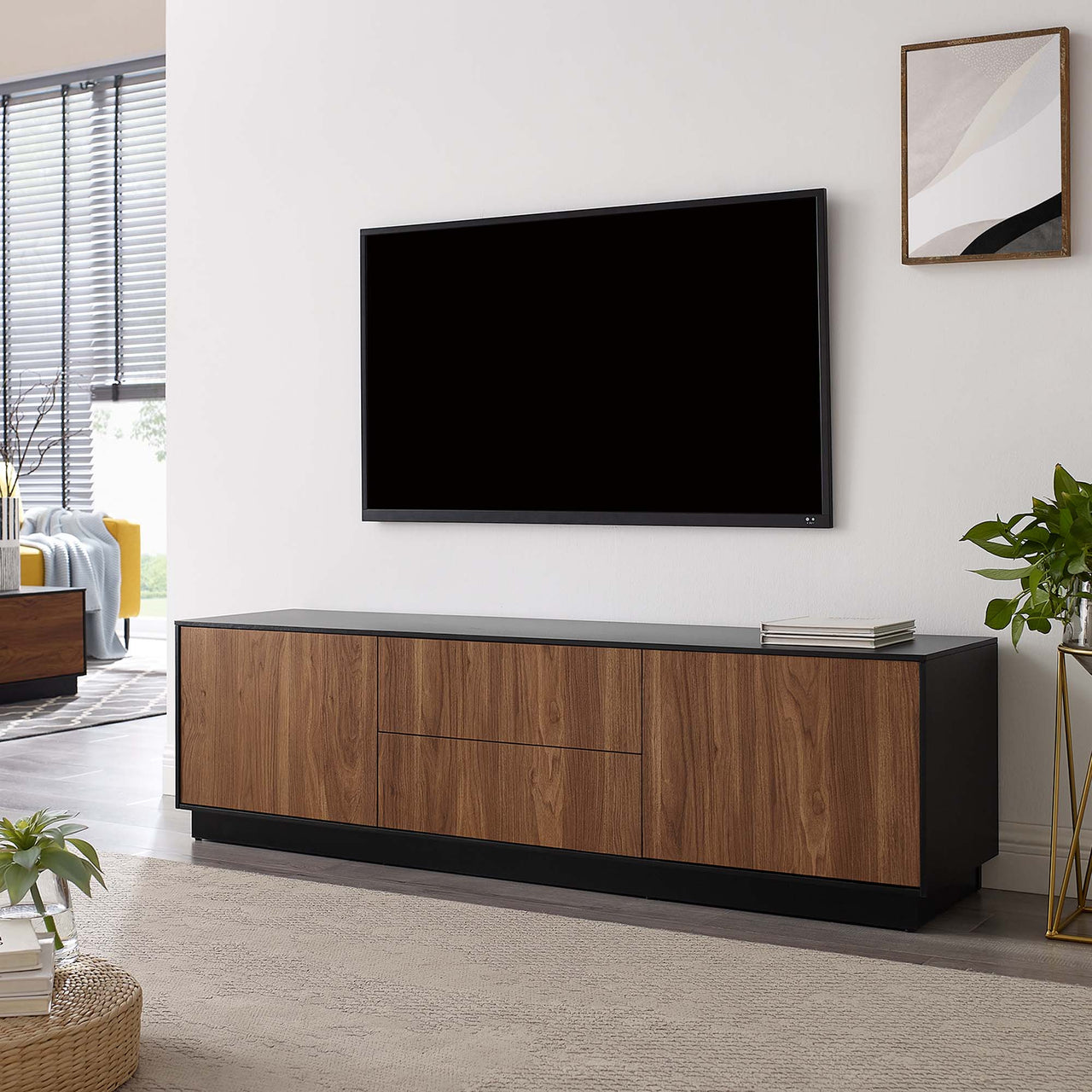 Cascade TV Stand, Black & Walnut