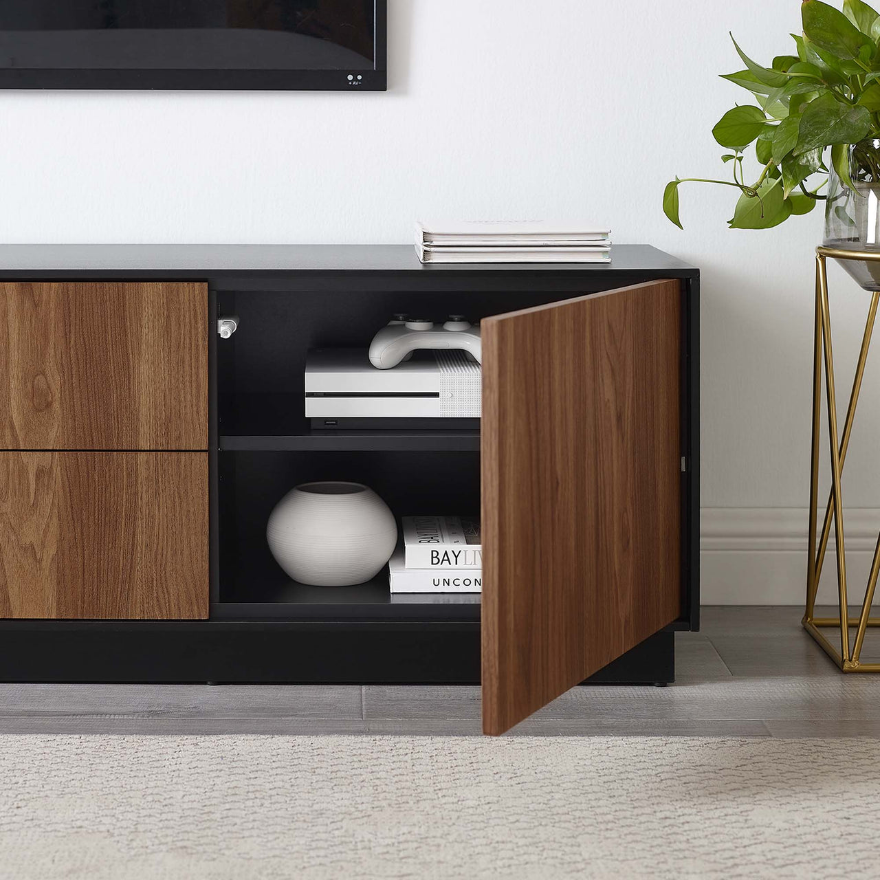 Cascade TV Stand, Black & Walnut