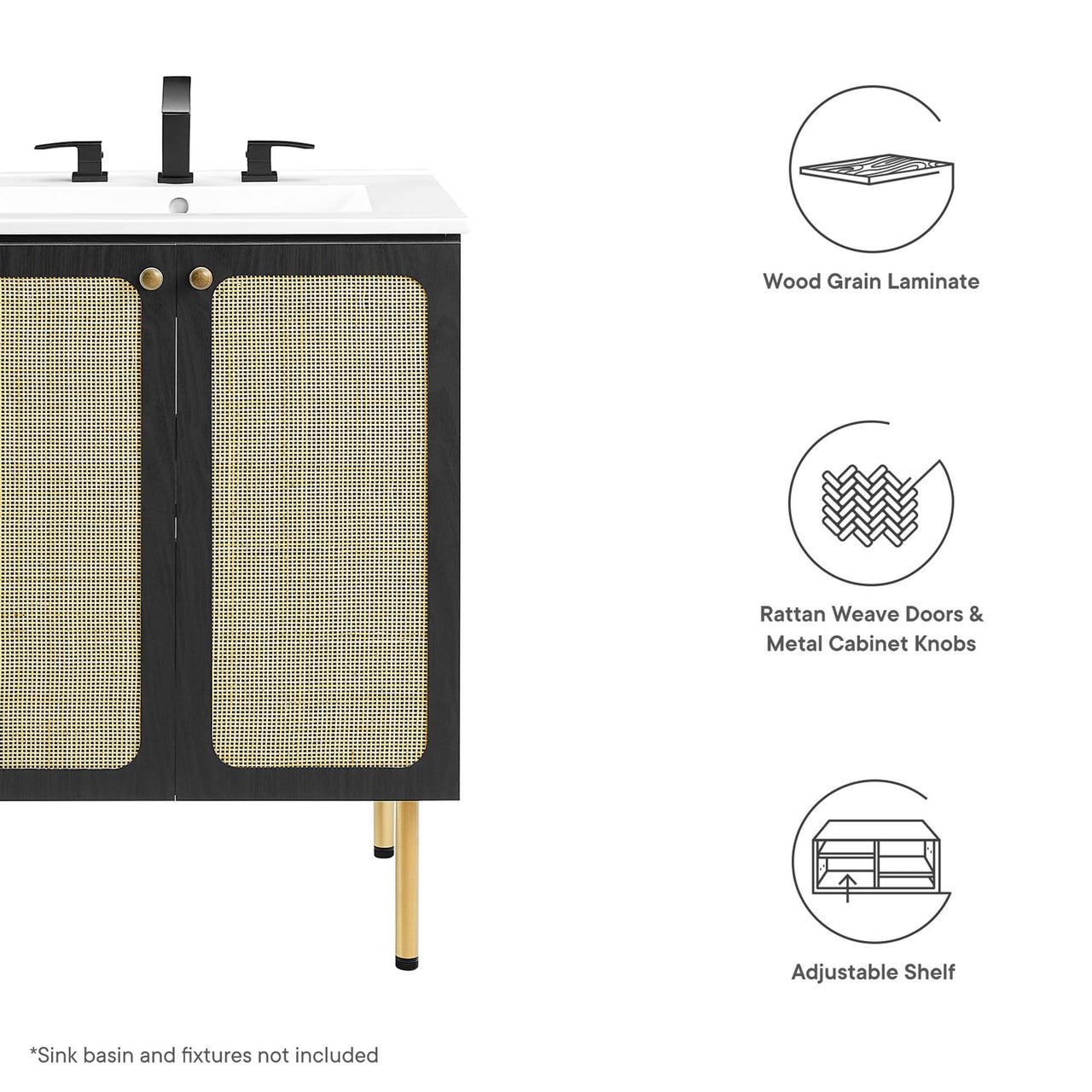 Calden Vanity Base with Storage, Small, Black