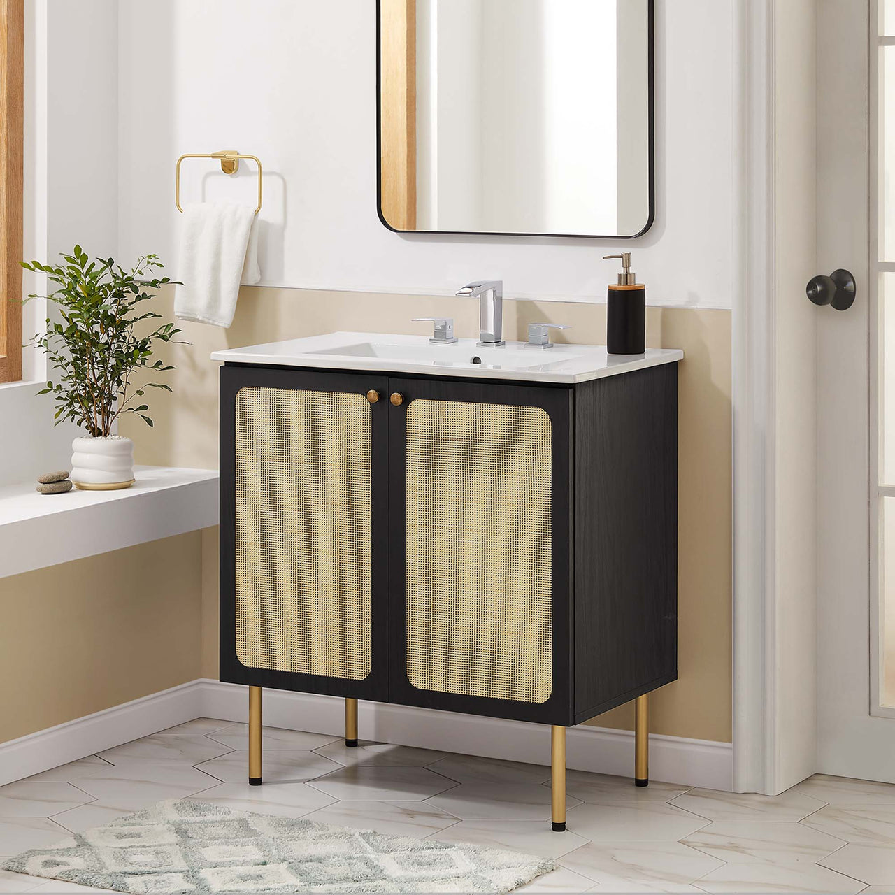 Calden Vanity Base with Storage, Medium, Black