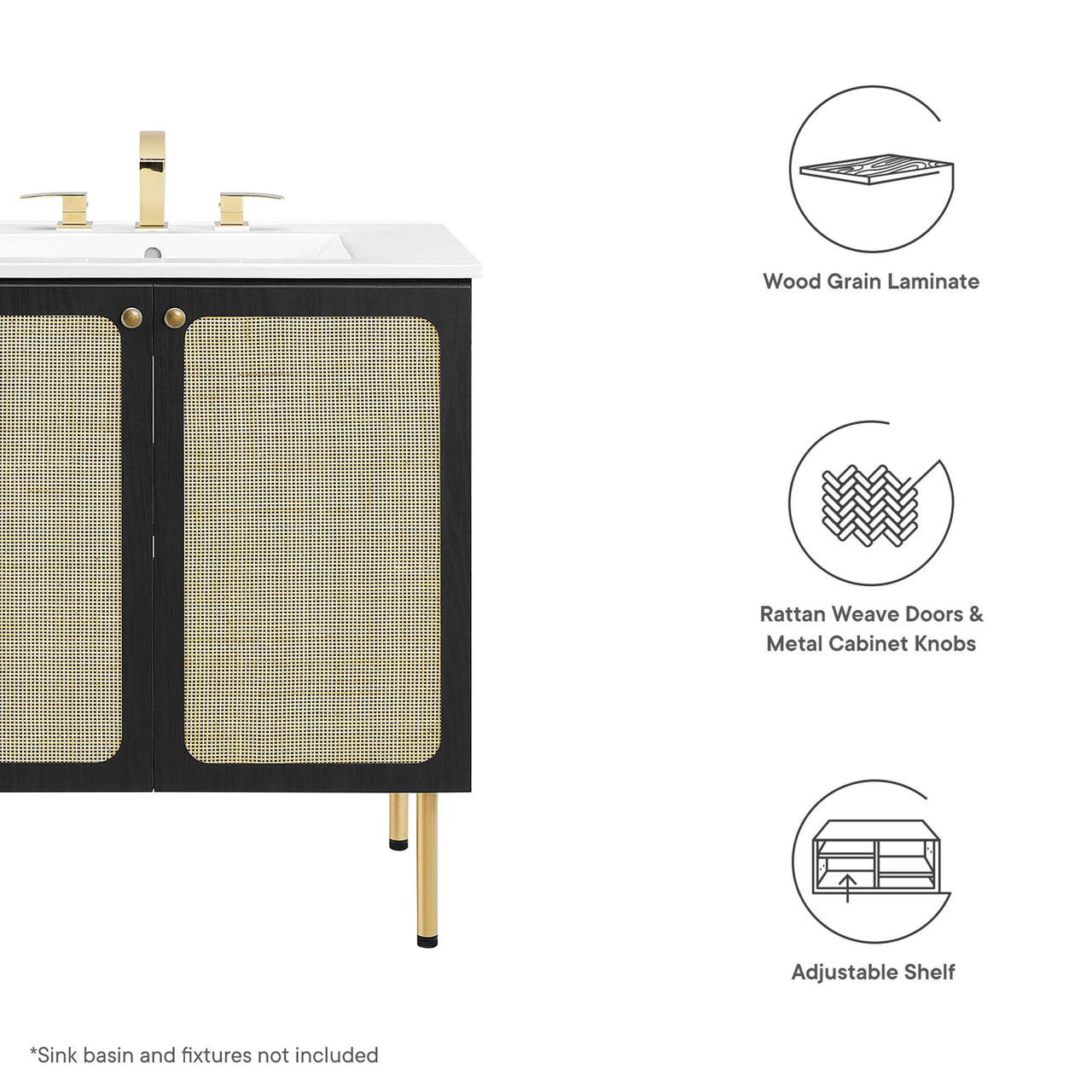 Calden Vanity Base with Storage, Medium, Black