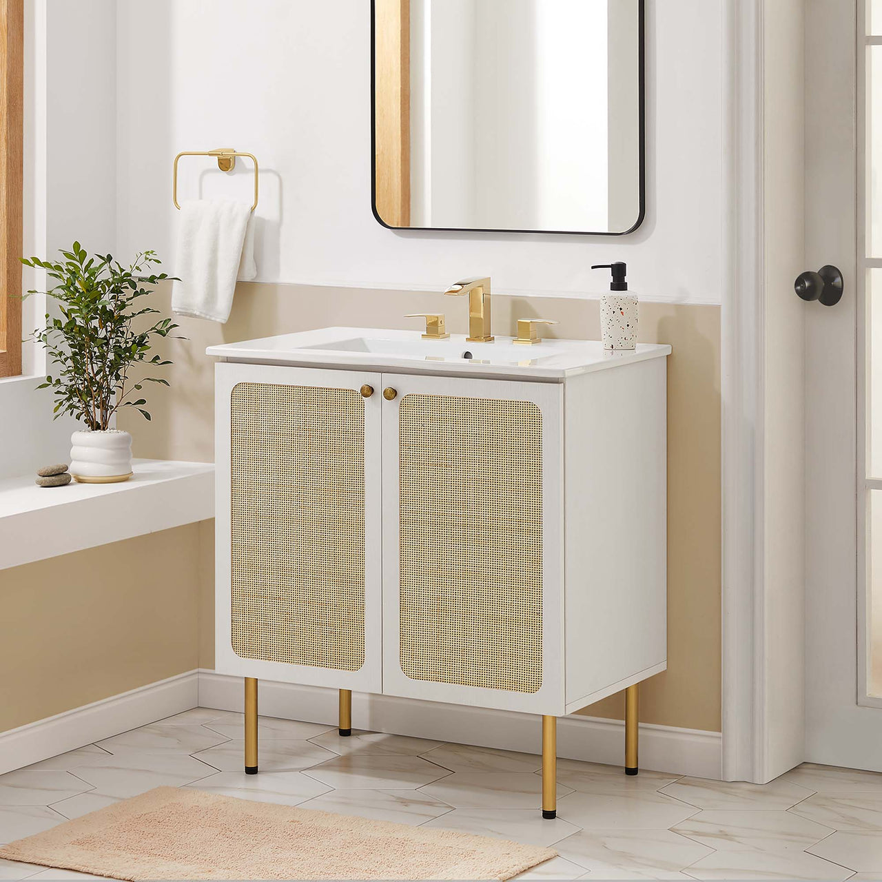 Calden Vanity Base with Storage, Medium, White