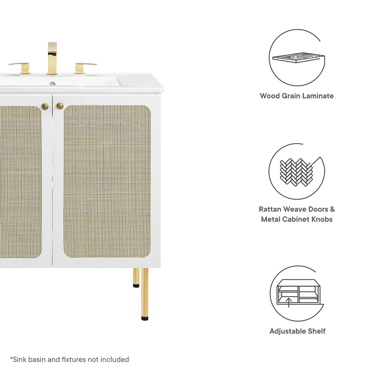 Calden Vanity Base with Storage, Medium, White