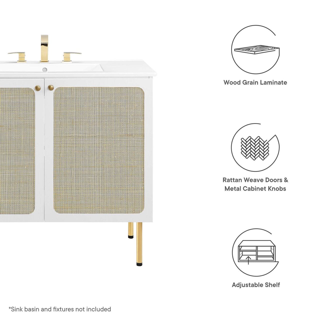 Calden Vanity Base with Storage, Large, White