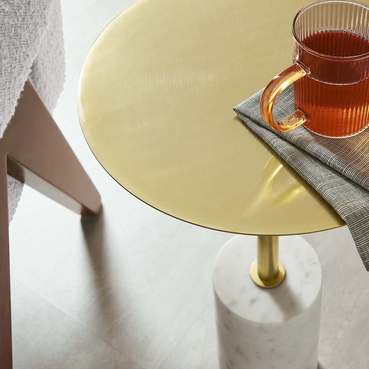 Elemental Side Table, White & Brass