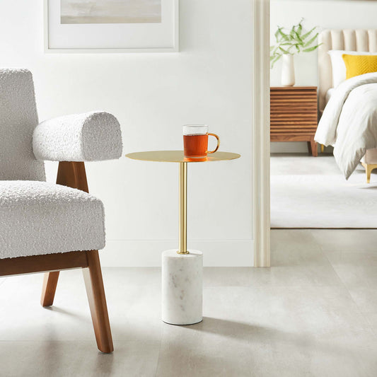 Elemental Side Table, White & Brass