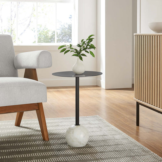 Waypoint Round Marble Side Table, White & Black