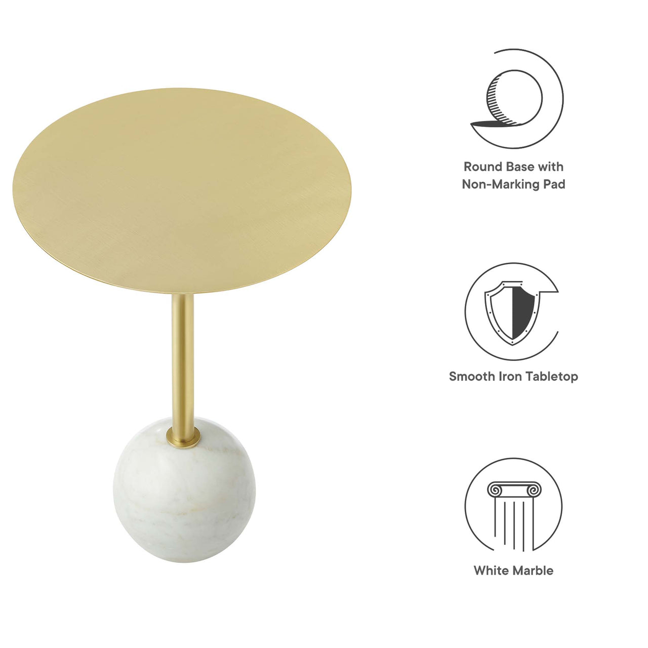 Waypoint Round Marble Side Table, White & Brass