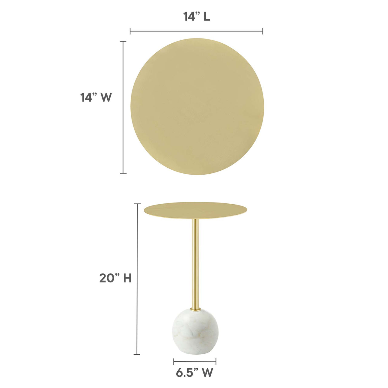 Waypoint Round Marble Side Table, White & Brass
