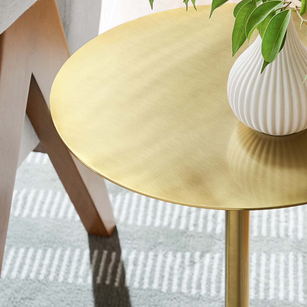 Waypoint Round Marble Side Table, White & Brass