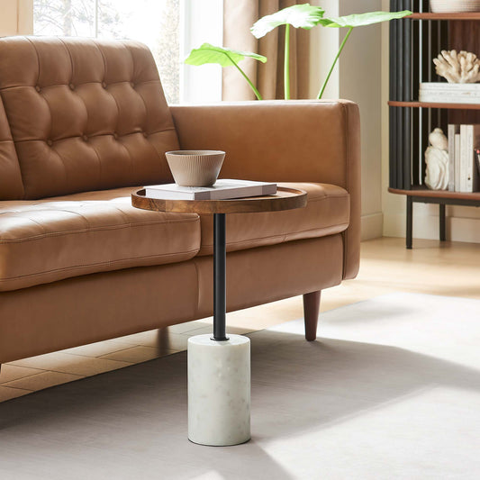 Tavique Acacia Side Table, White & Natural Wood