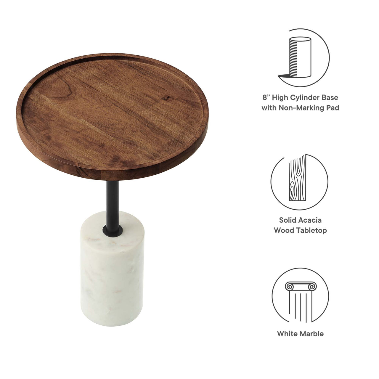 Tavique Acacia Side Table, White & Natural Wood