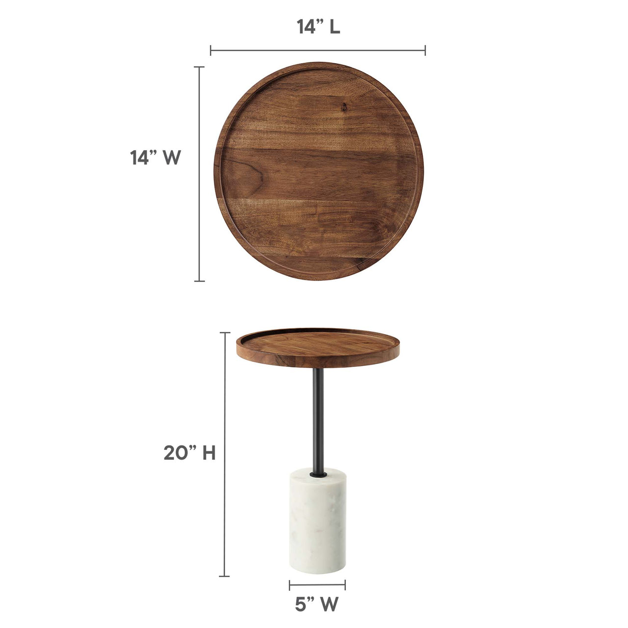 Tavique Acacia Side Table, White & Natural Wood