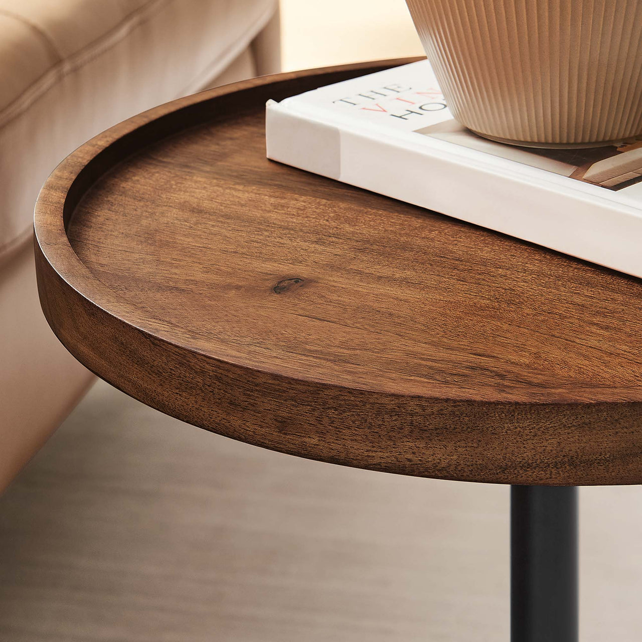 Tavique Acacia Side Table, White & Natural Wood