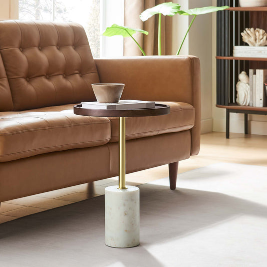 Tavique Acacia Side Table, White & Walnut