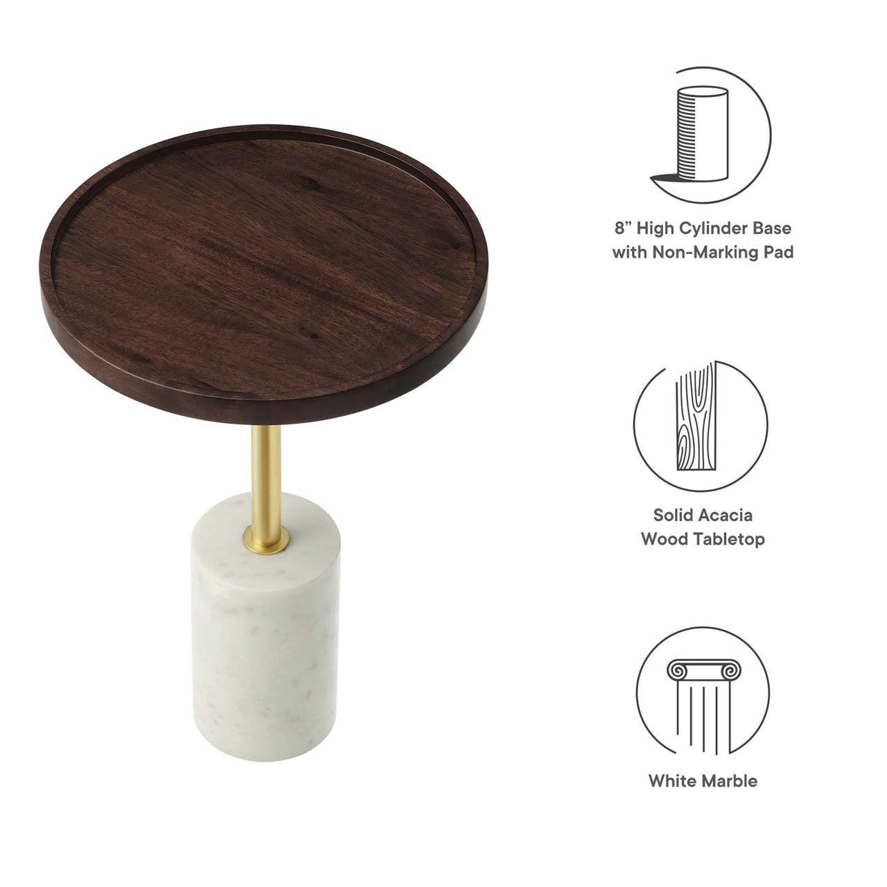 Tavique Acacia Side Table, White & Walnut