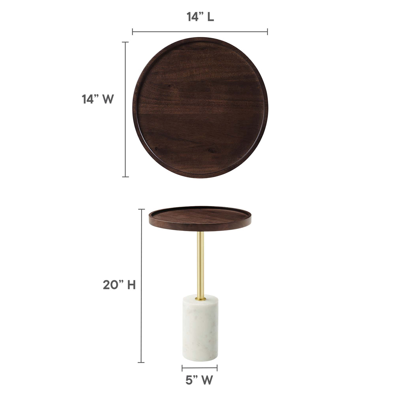 Tavique Acacia Side Table, White & Walnut