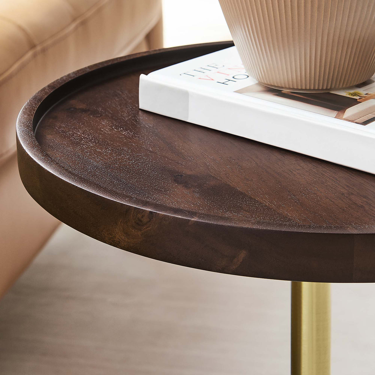 Tavique Acacia Side Table, White & Walnut