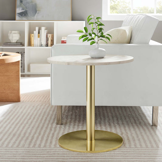 Element Round Marble End Table, Gold & White