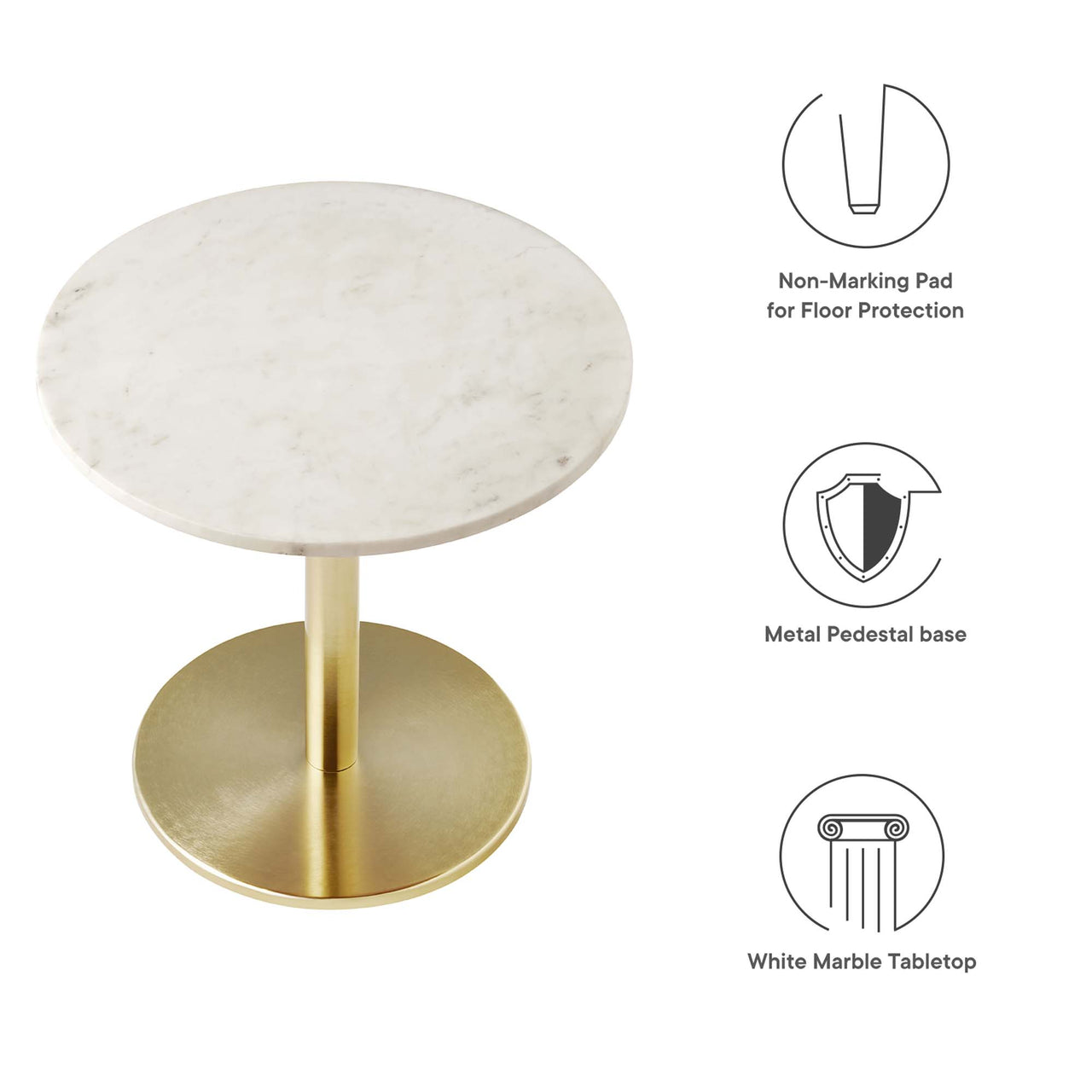 Element Round Marble End Table, Gold & White
