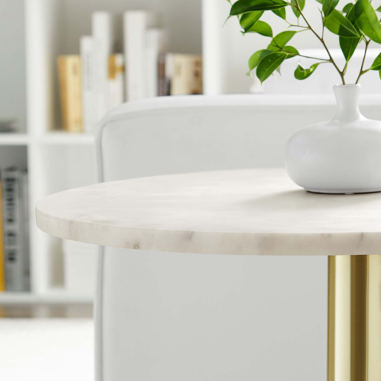 Element Round Marble End Table, Gold & White
