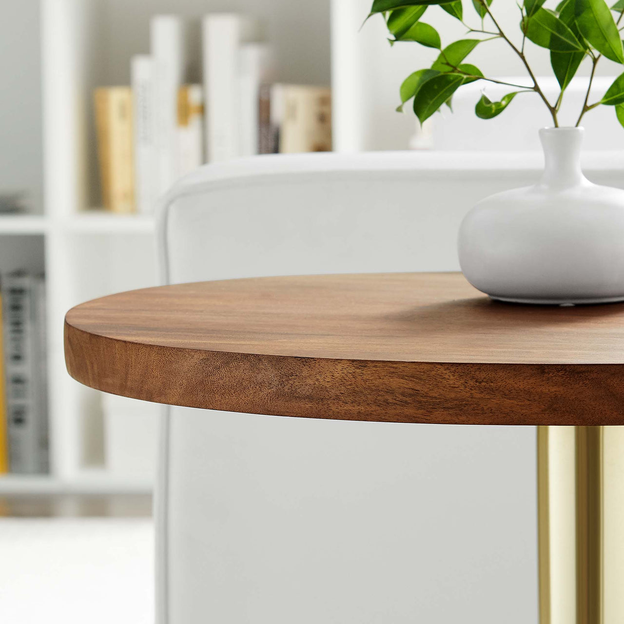 Element Round Acacia End Table, Gold & Natural Wood