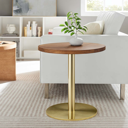 Element Round Acacia End Table, Gold & Natural Wood