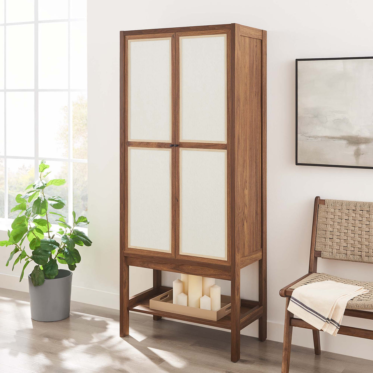 Embria Tall Standing Storage Cabinet, Walnut