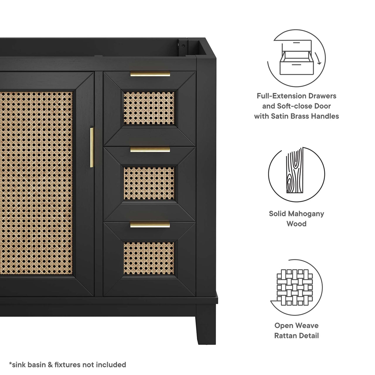 Mahoni Vanity Base with Storage, Large, Black