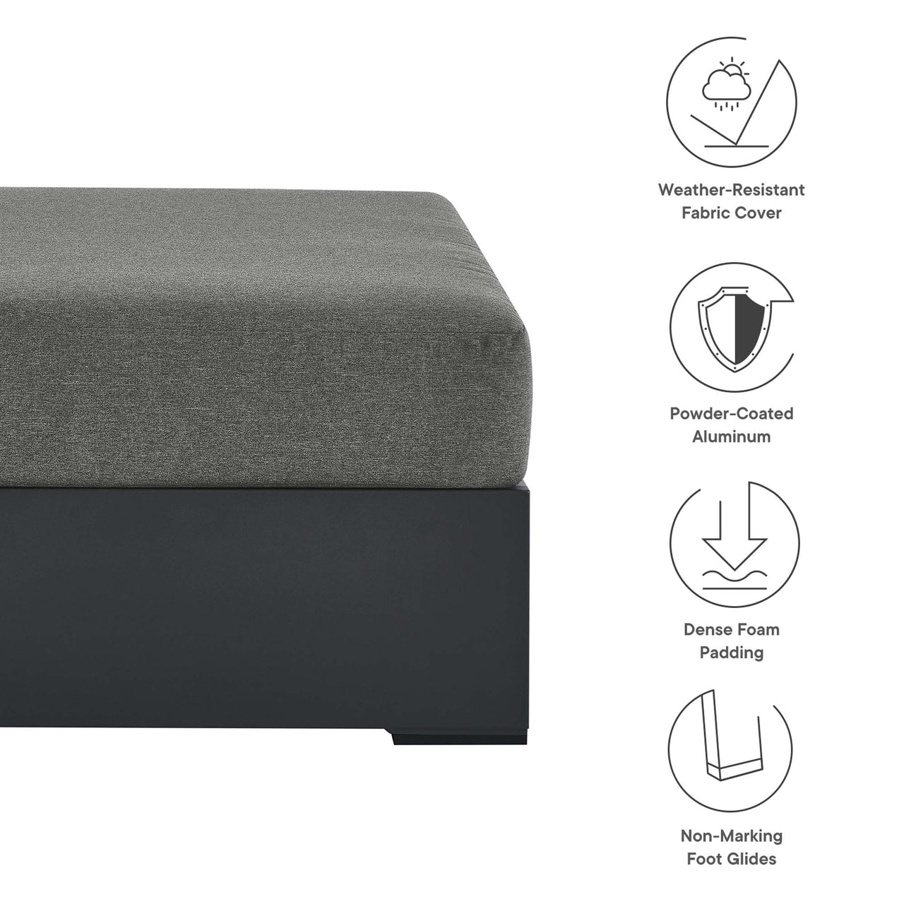 Tahlor Alfresco Powder-Coated Aluminum Ottoman | Outdoor Modular Sectional Component, Gray & Charcoal