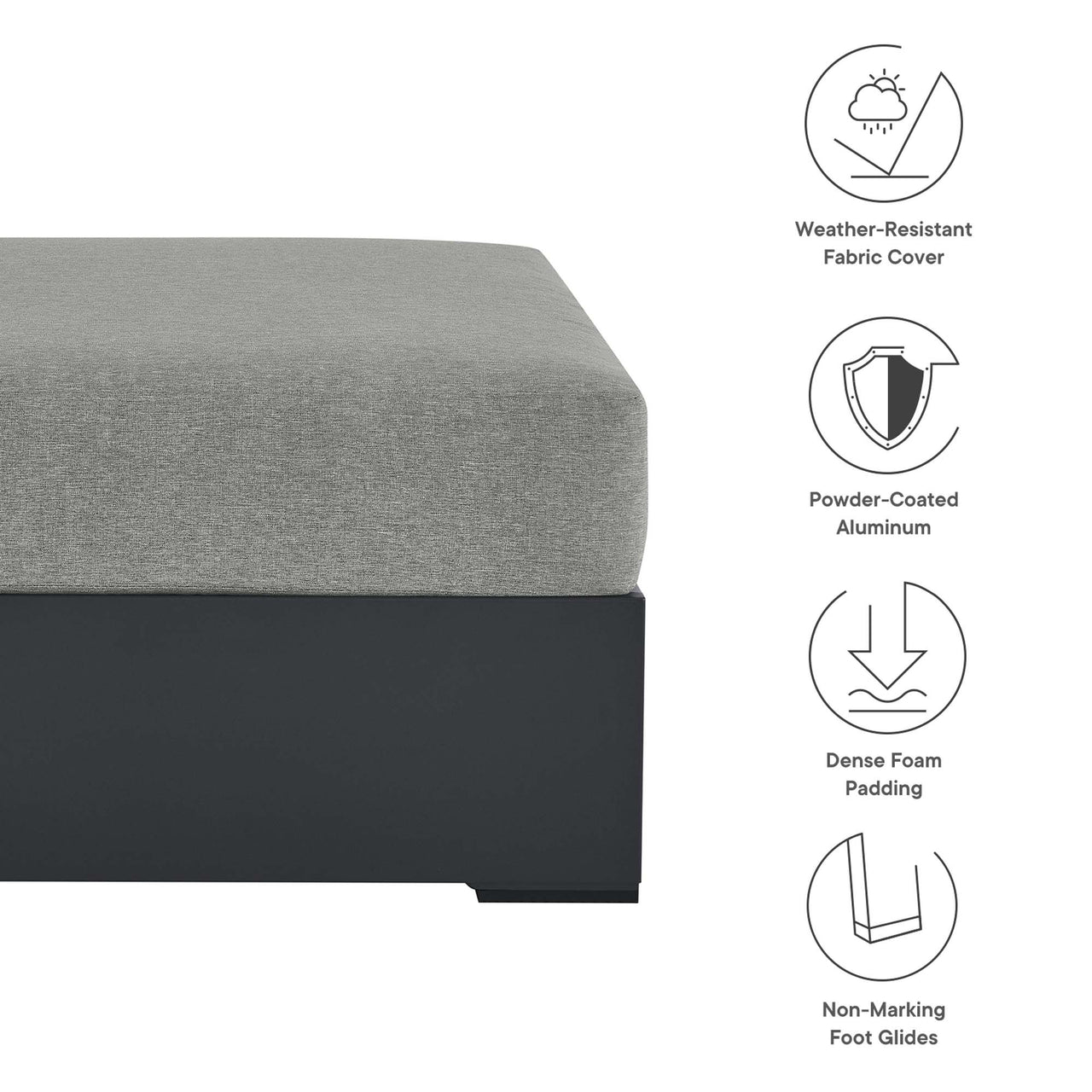 Tahlor Alfresco Powder-Coated Aluminum Ottoman | Outdoor Modular Sectional Component, Gray