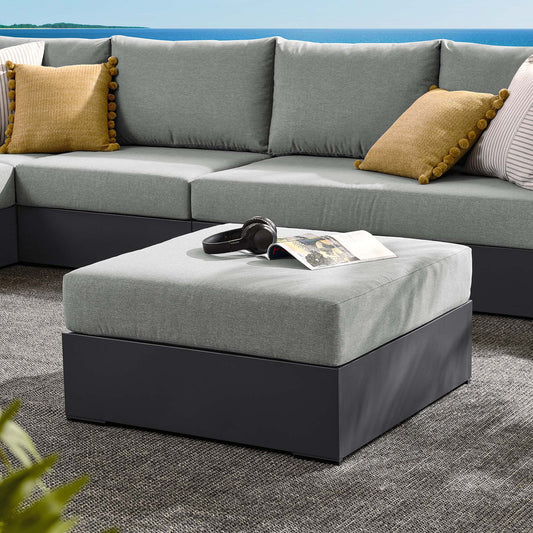 Tahlor Alfresco Powder-Coated Aluminum Ottoman | Outdoor Modular Sectional Component, Gray
