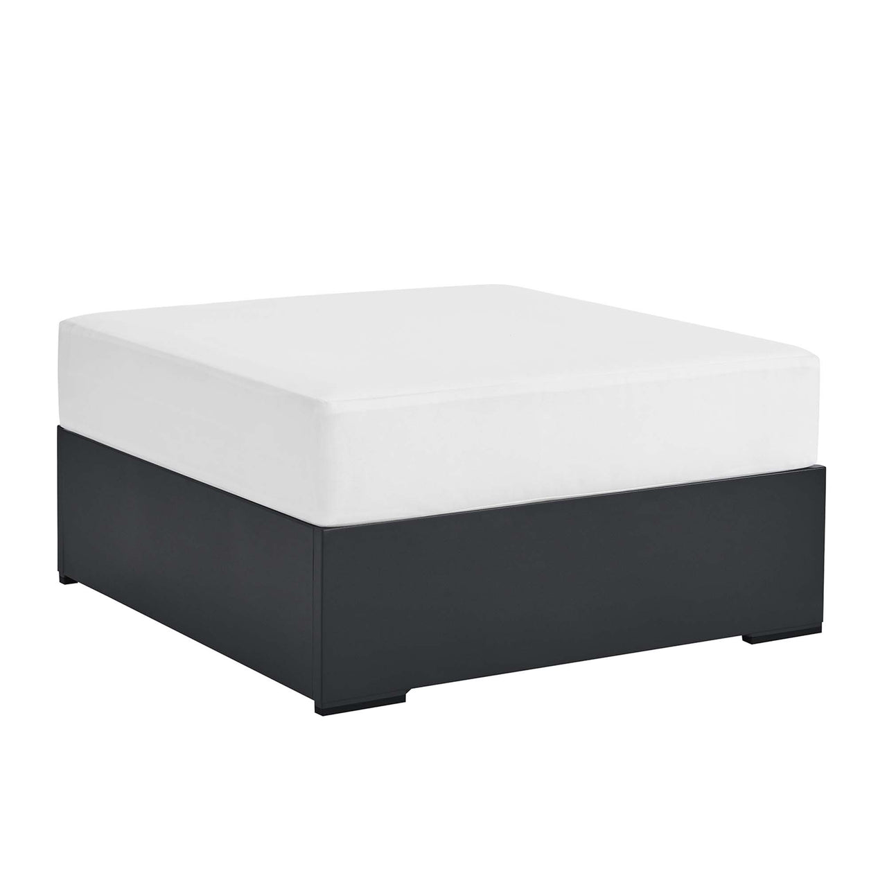 Tahlor Alfresco Powder-Coated Aluminum Ottoman | Outdoor Modular Sectional Component, Gray & White