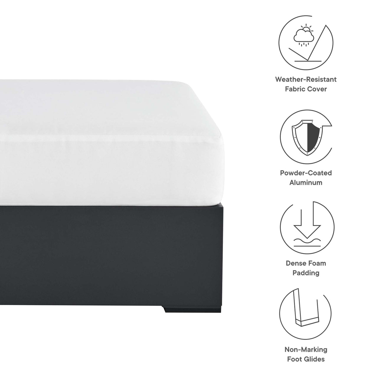 Tahlor Alfresco Powder-Coated Aluminum Ottoman | Outdoor Modular Sectional Component, Gray & White