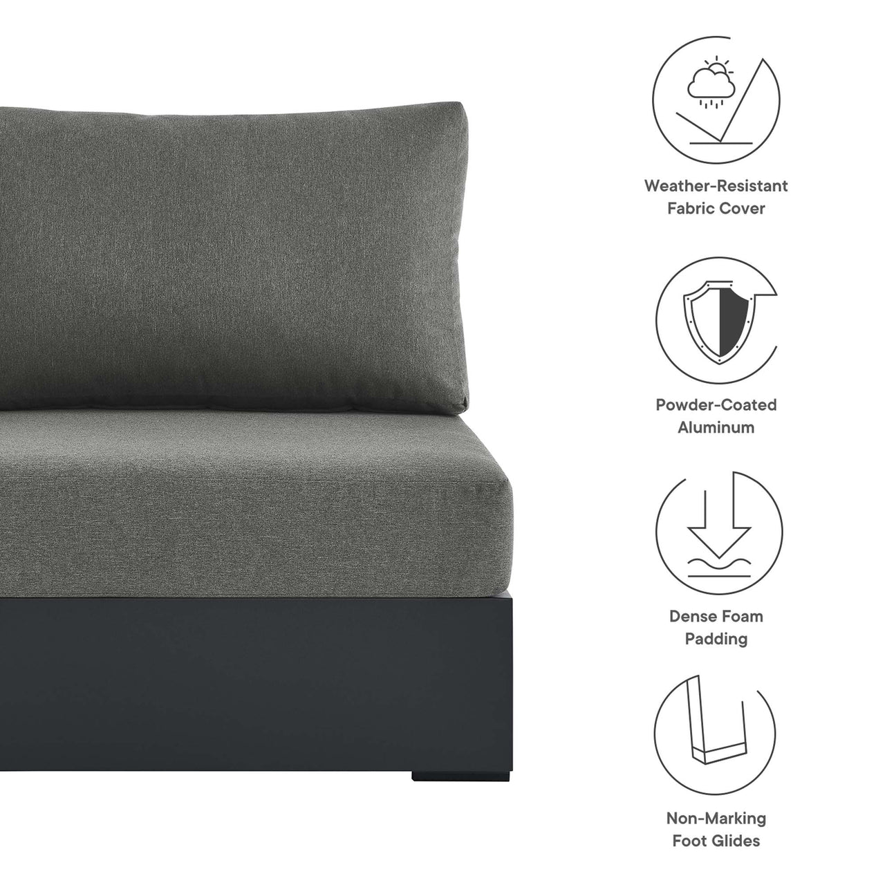Tahlor Alfresco Powder-Coated Aluminum Armless Chair | Outdoor Modular Sectional Component, Gray & Charcoal
