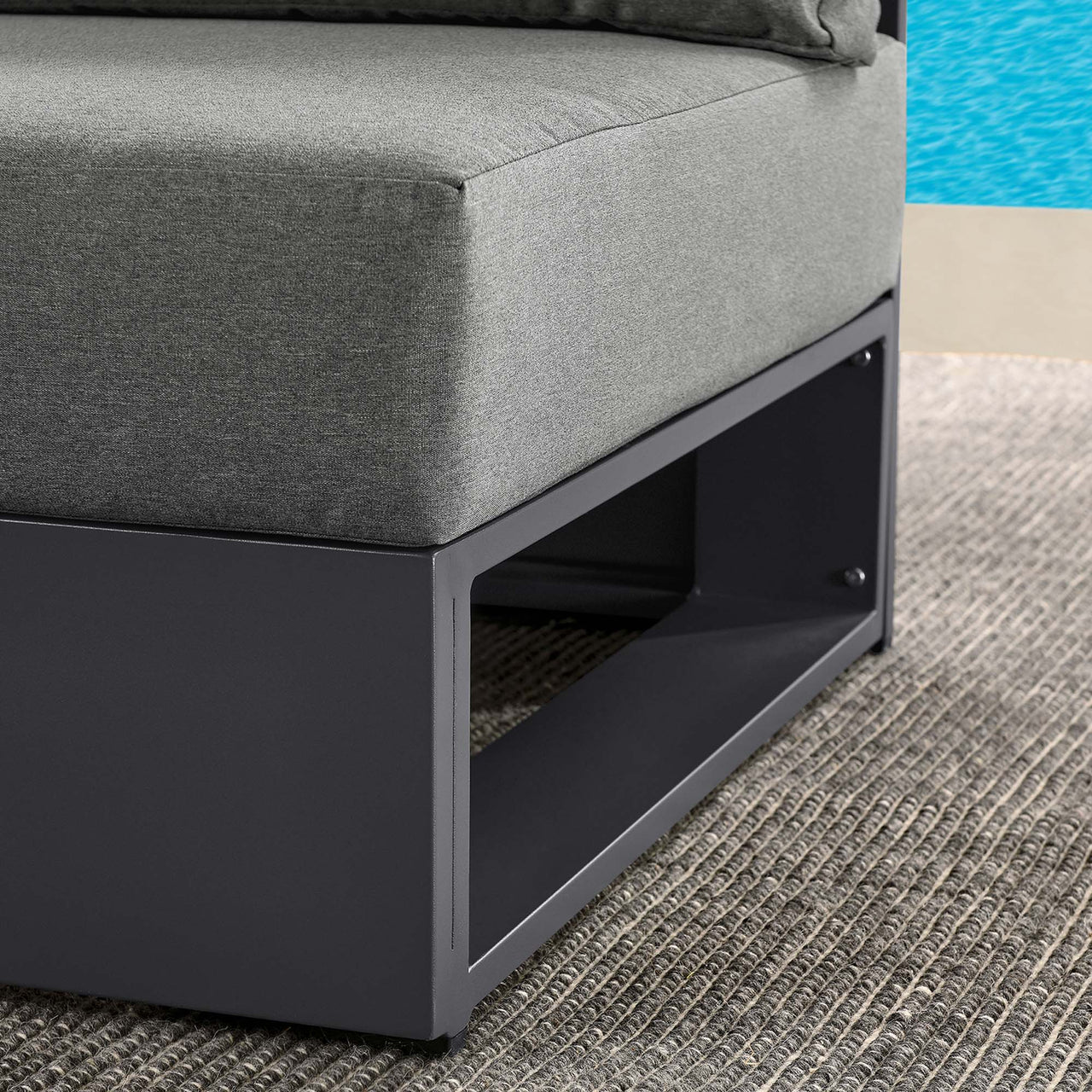 Tahlor Alfresco Powder-Coated Aluminum Armless Chair | Outdoor Modular Sectional Component, Gray & Charcoal