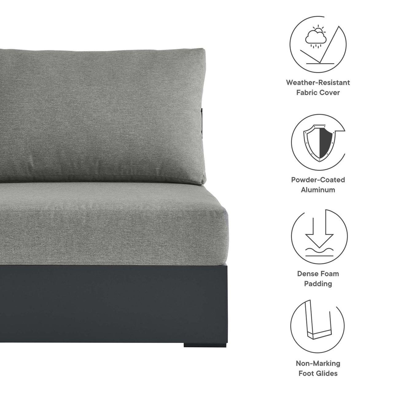 Tahlor Alfresco Powder-Coated Aluminum Armless Chair | Outdoor Modular Sectional Component, Gray