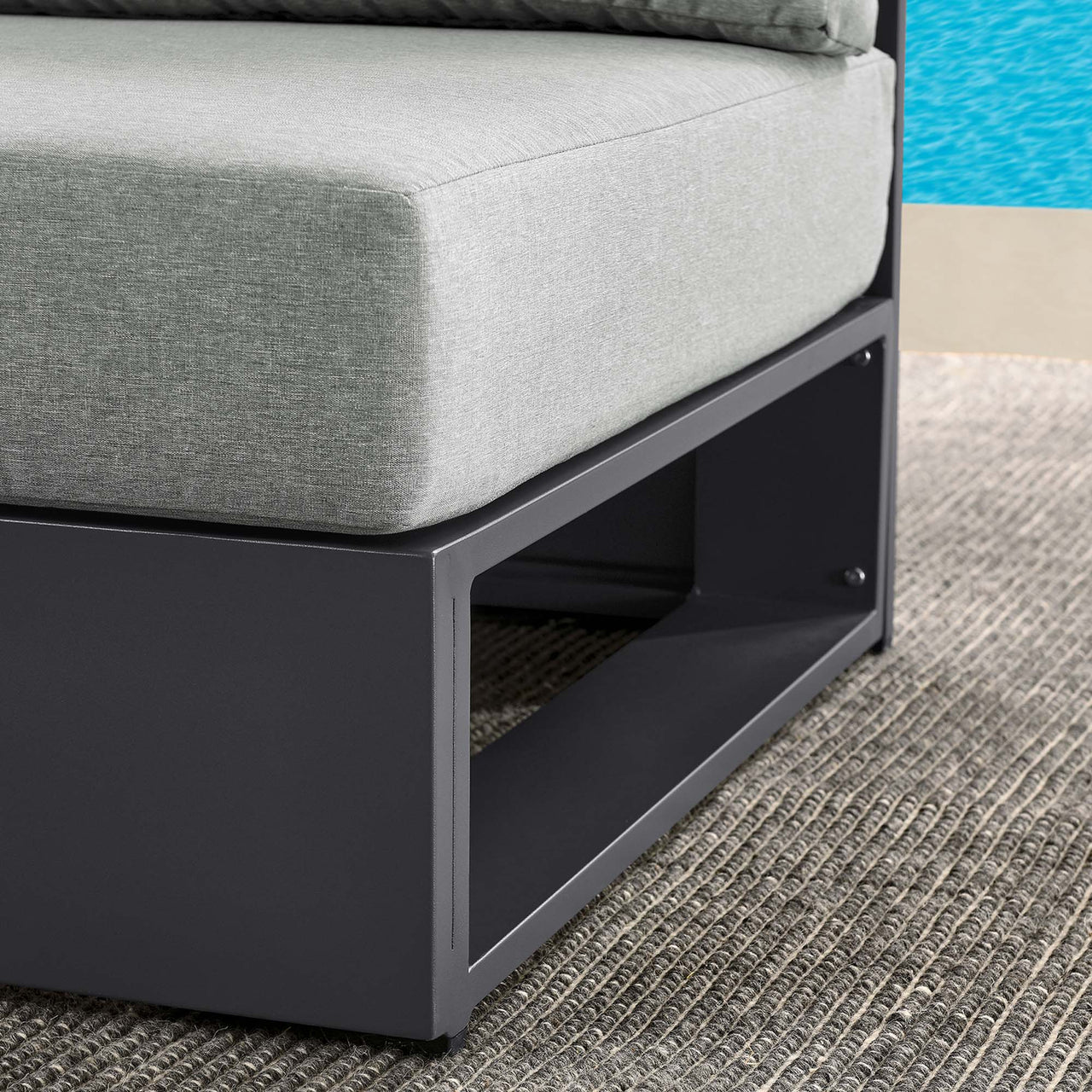 Tahlor Alfresco Powder-Coated Aluminum Armless Chair | Outdoor Modular Sectional Component, Gray