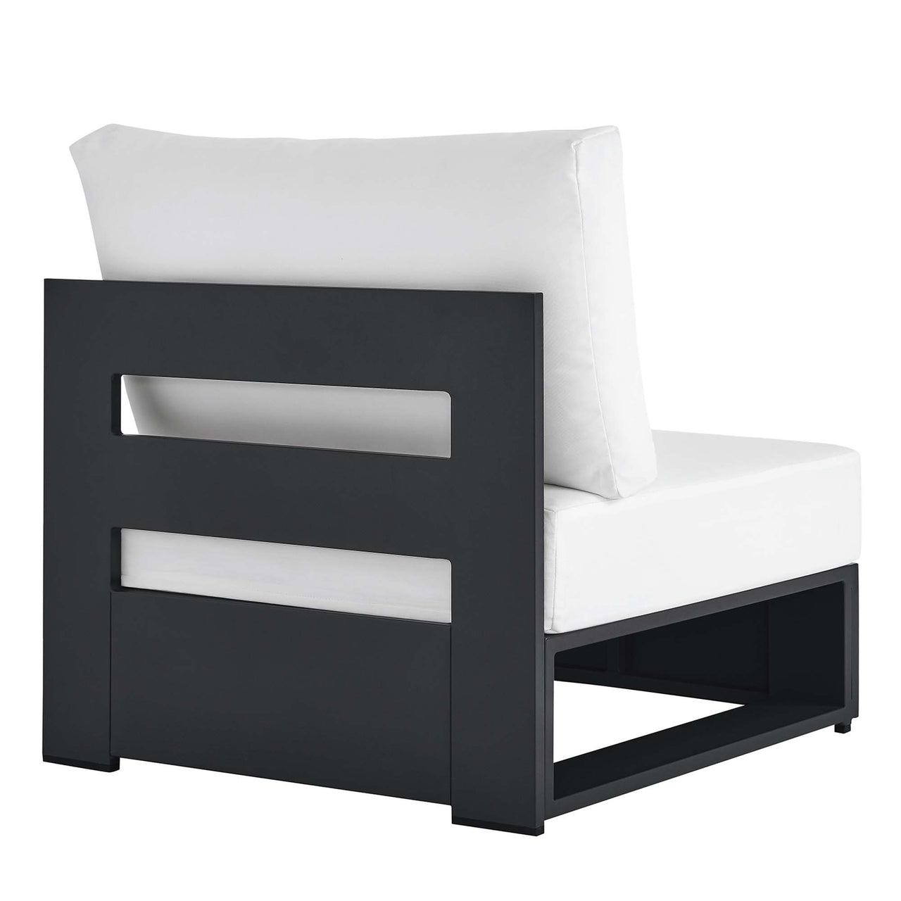 Tahlor Alfresco Powder-Coated Aluminum Armless Chair | Outdoor Modular Sectional Component, Gray & White