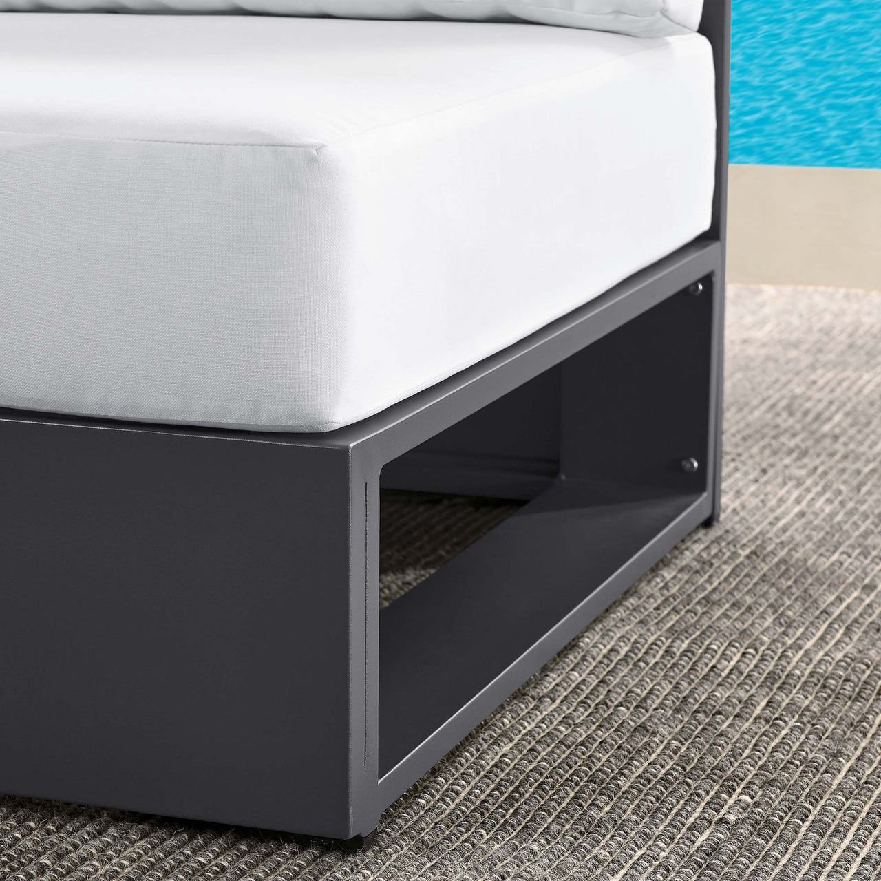 Tahlor Alfresco Powder-Coated Aluminum Armless Chair | Outdoor Modular Sectional Component, Gray & White